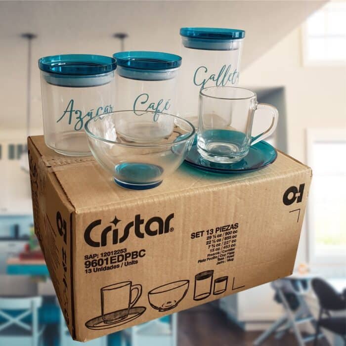 Set para Café y Galletas Vidrio transparente - azul