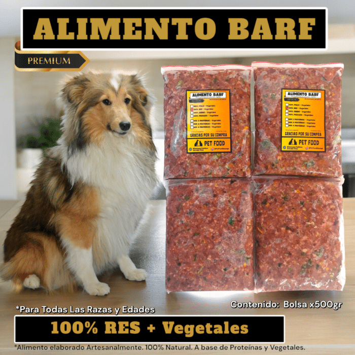 BARF 100% RES + Vísceras + Vegetales. Bolsa x 500grs