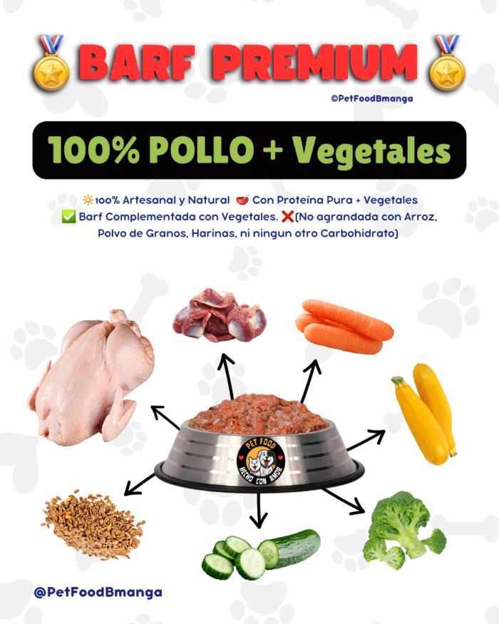 BARF 100% POLLO + Vísceras + Vegetales. Bolsa x 500grs - Imagen 2