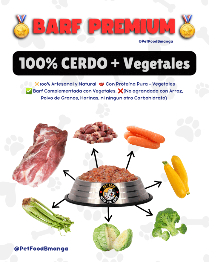 BARF 100% CERDO + Vísceras + Vegetales. Bolsa x 500grs - Imagen 2